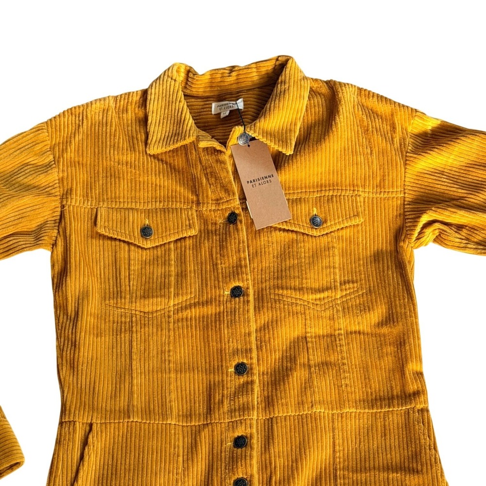 Parisienne et Alors Corduroy Jumpsuit Mustard Yellow 38 Long Sleeve Utility Boho - Picture 5 of 7
